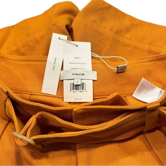 VINCE Belted Cotton Linen Twill Shorts Orange BNWT - Picture 10 of 12